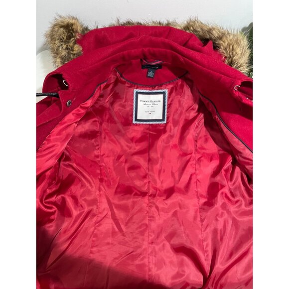 Tommy Hilfiger Red Faux Fur Hooded Jacket M - Picture 8 of 16